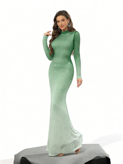 Stalluxe | Strasskleid mit Hohem Kragen und Langen Ärmeln Grun