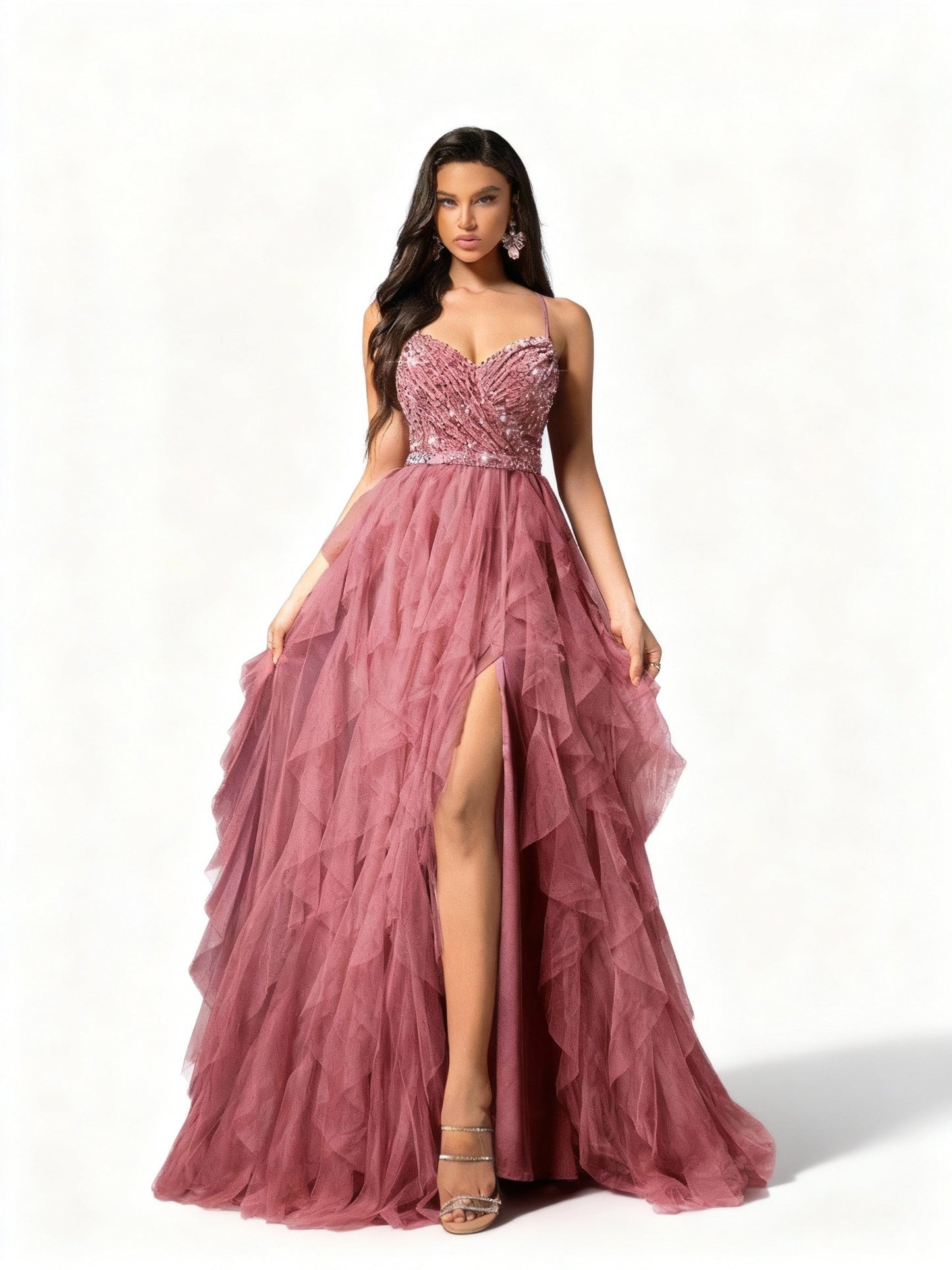 Stalluxe | Romantisches Rückenkleid aus Mesh und Pailletten