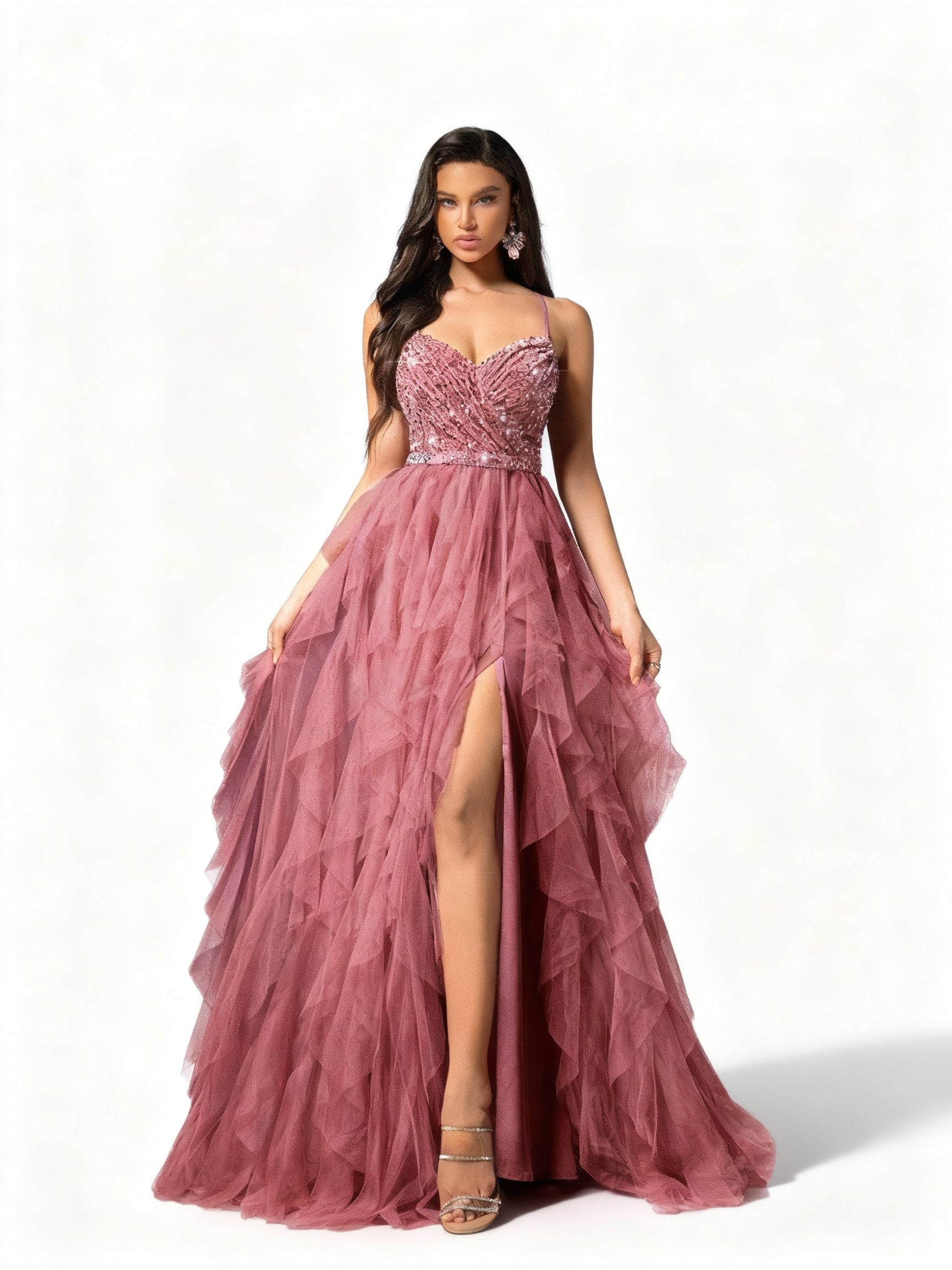 Stalluxe | Romantisches Rückenkleid aus Mesh und Pailletten