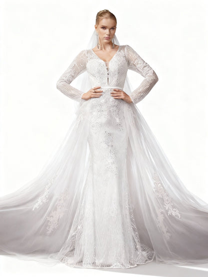 Stalluxe | Elegantes Weißes Spitzen-Brautkleid mit Mesh und Schleier