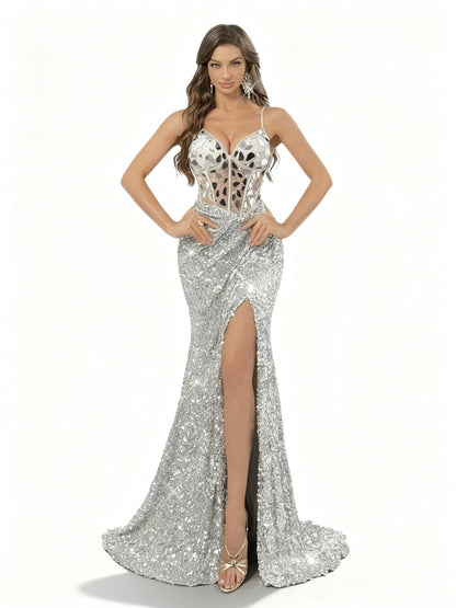 Stalluxe | Pailletten-Sling-Kleid mit geschlitztem Saum XL