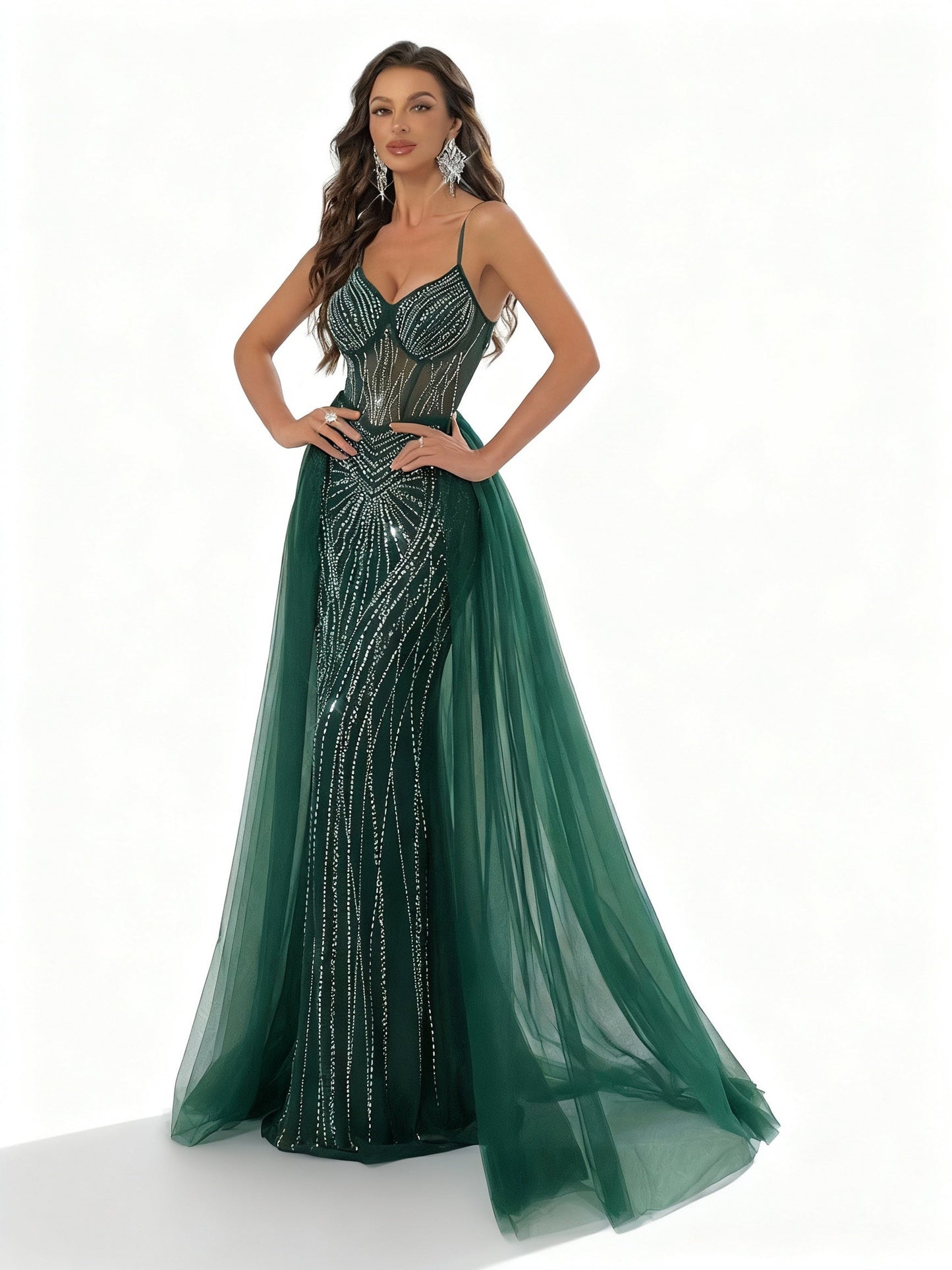 Stalluxe | Grünes Slim-Fit-Paillettenkleid mit Fischschwanz XL