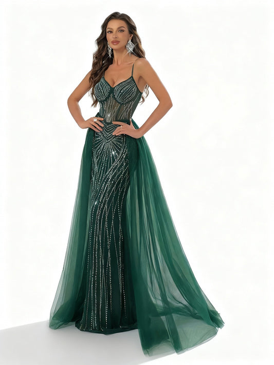 Stalluxe | Grünes Slim-Fit-Paillettenkleid mit Fischschwanz XL