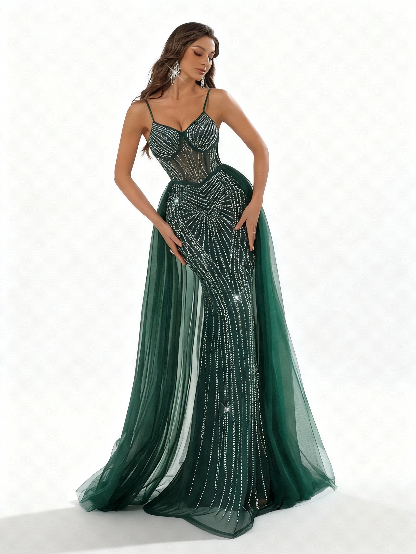 Stalluxe | Grünes Slim-Fit-Paillettenkleid mit Fischschwanz