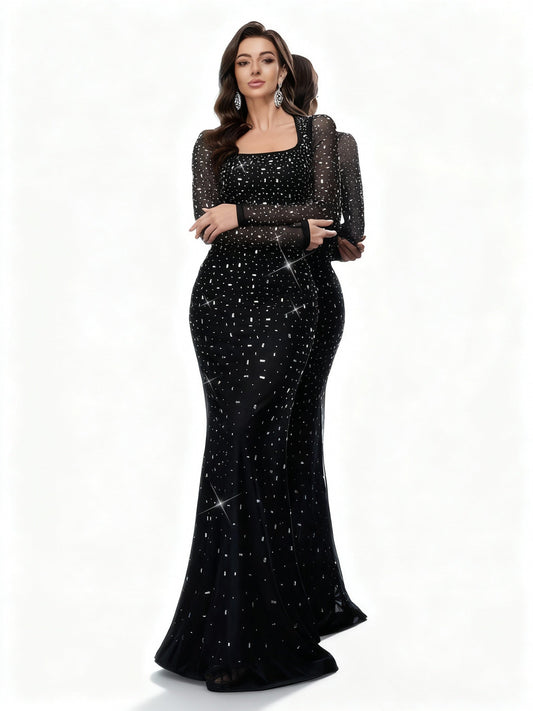 Stalluxe | Klassisches Fishtail Abendkleid mit Strass für Feste XL