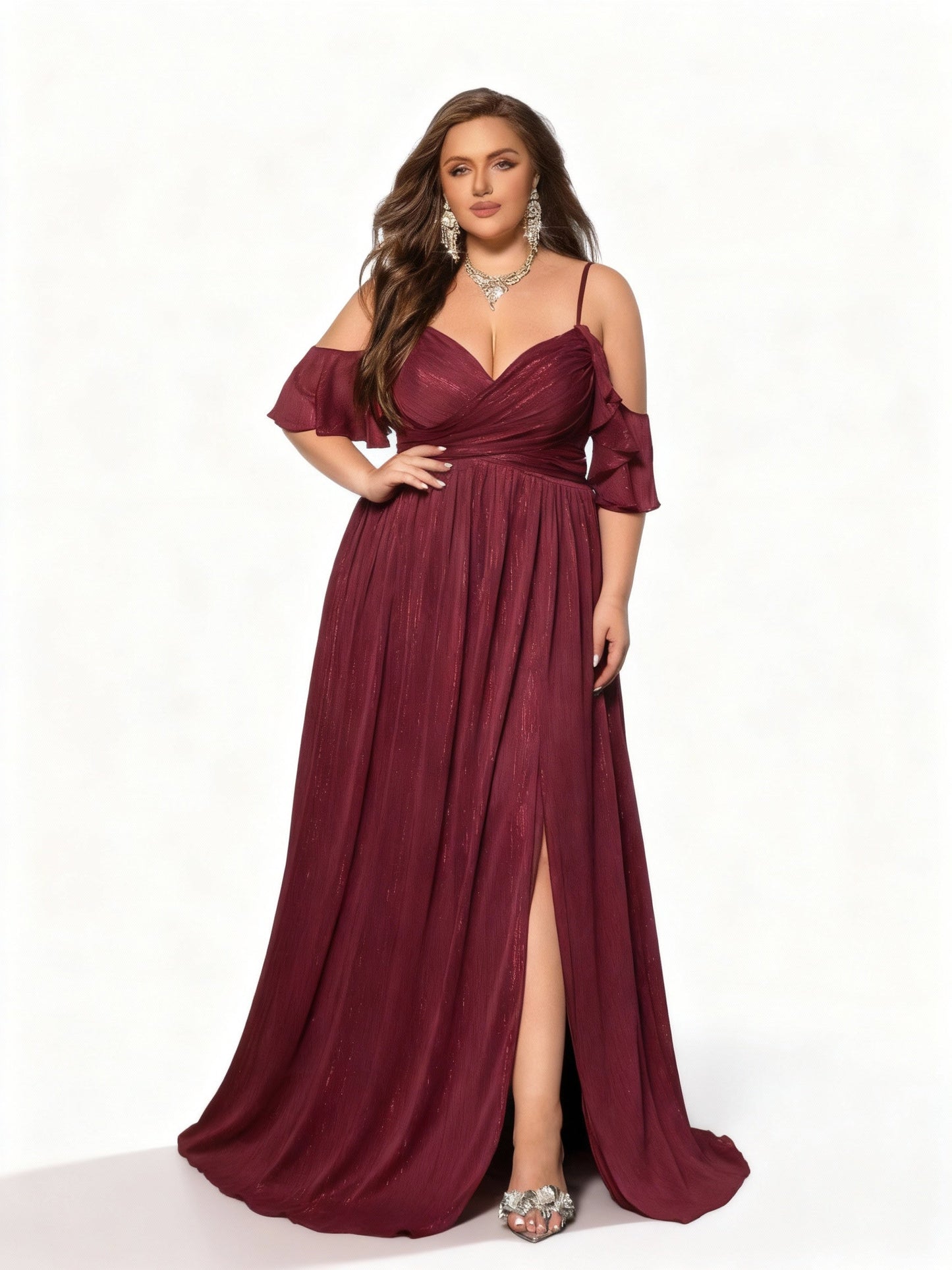 Stalluxe | Burgunderfarbenes Trägerloses Spitzenkleid für Brautjungfern in Übergröße