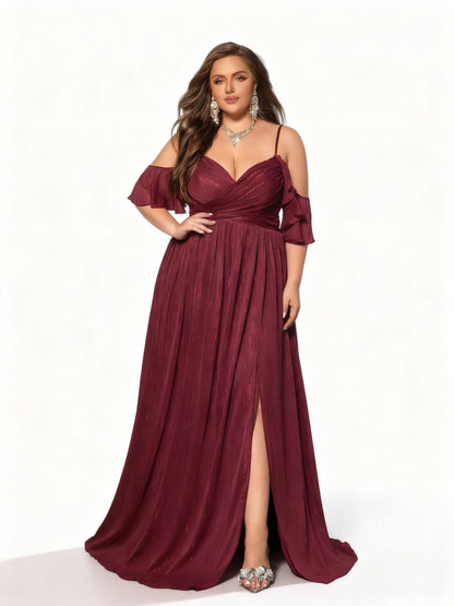 Stalluxe | Burgunderfarbenes Trägerloses Spitzenkleid für Brautjungfern in Übergröße