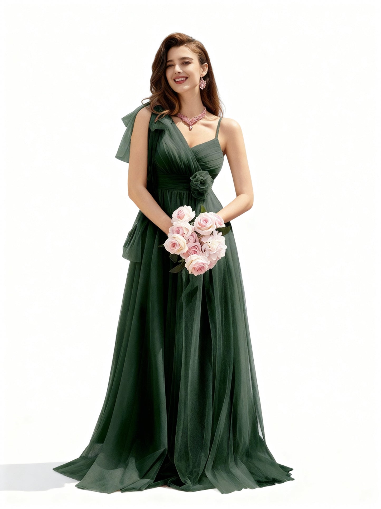Stalluxe | Asymmetrisches Netzkleid mit Blumenverzierung Grün