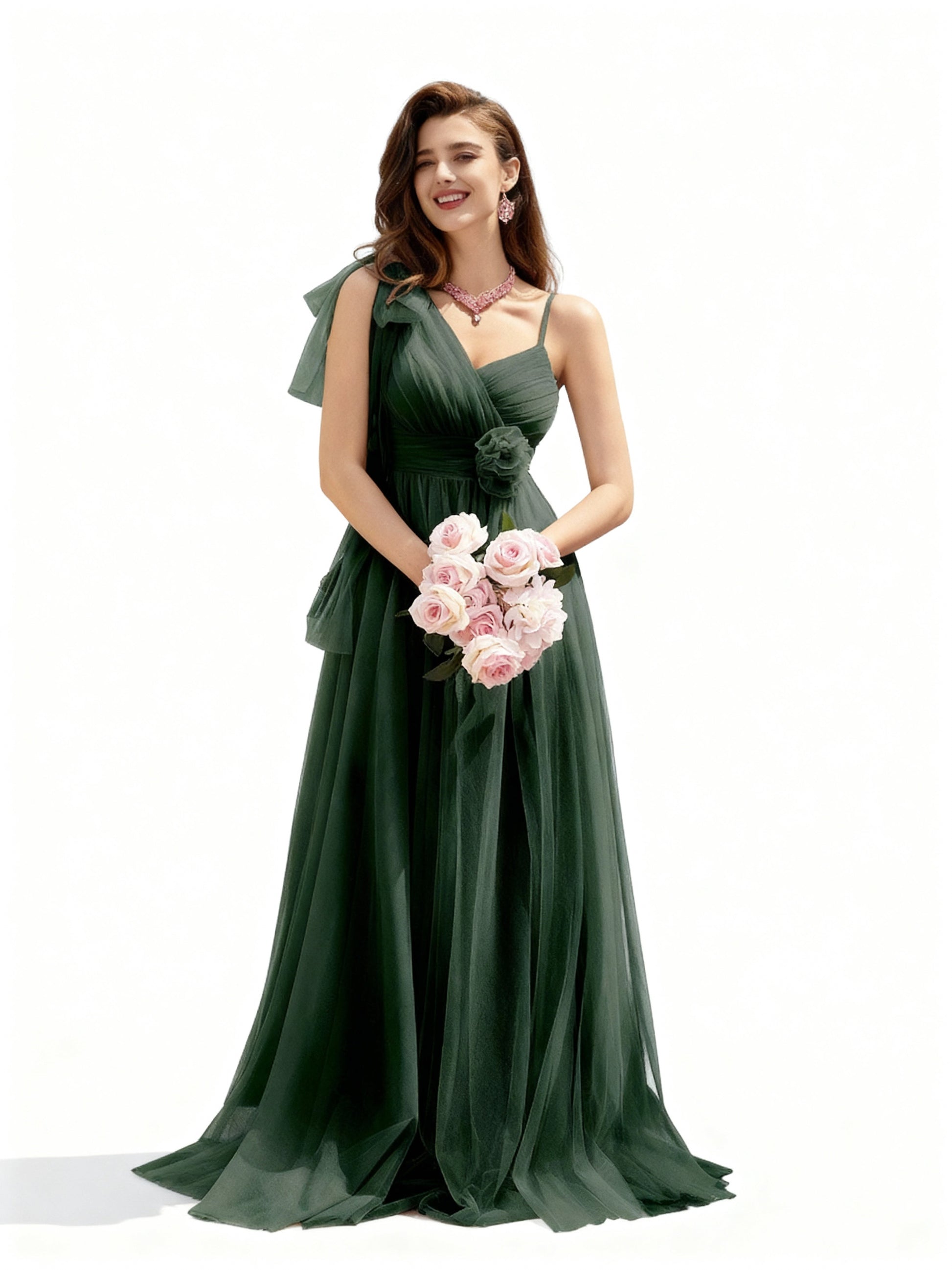 Stalluxe | Asymmetrisches Netzkleid mit Blumenverzierung Grün