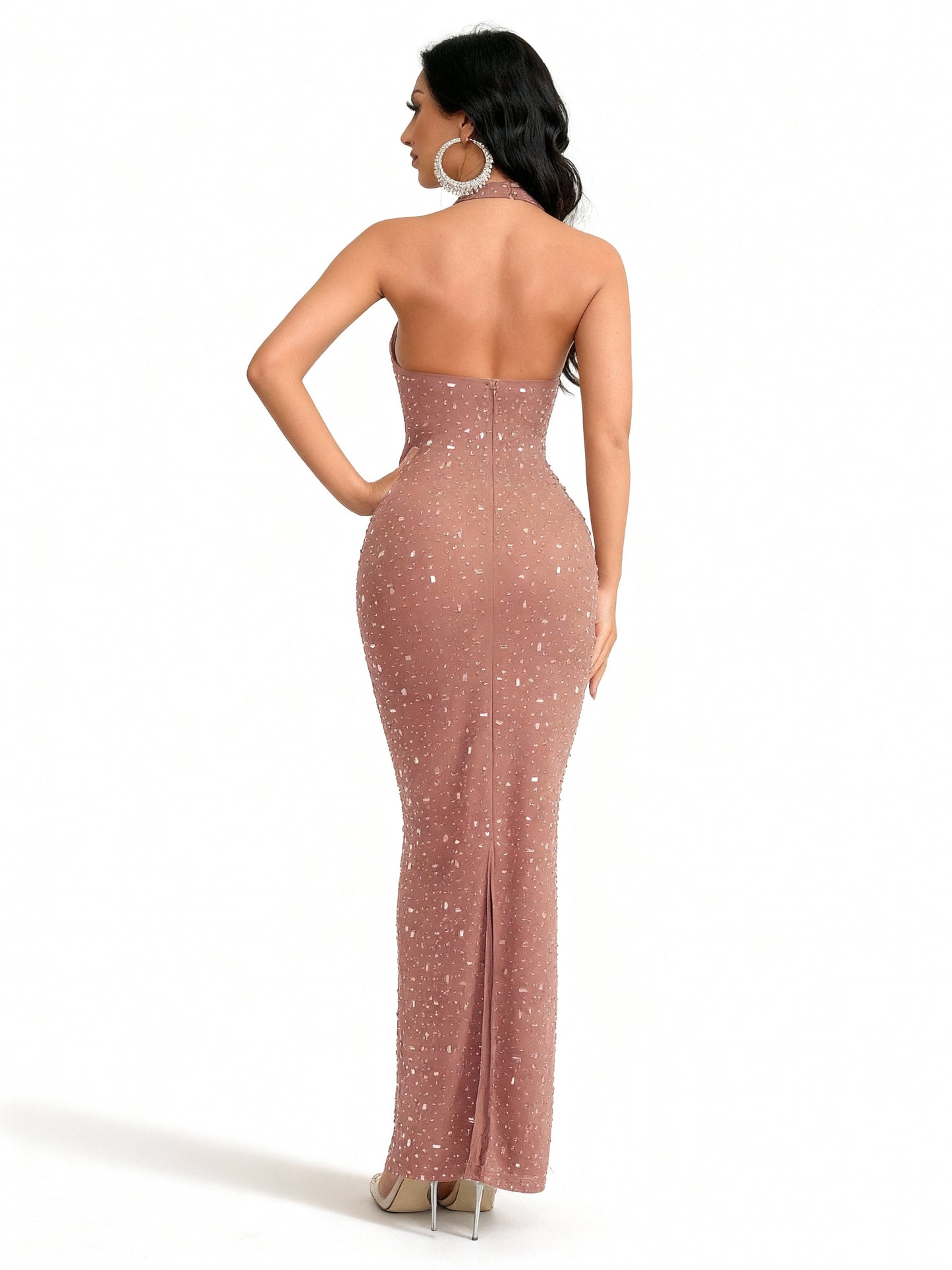 Stalluxe | Strassbesetztes Langes Abendkleid mit Neckholder