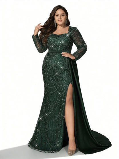 Stalluxe | Formelles Paillettenkleid in Großen Größen Dunkelgrün