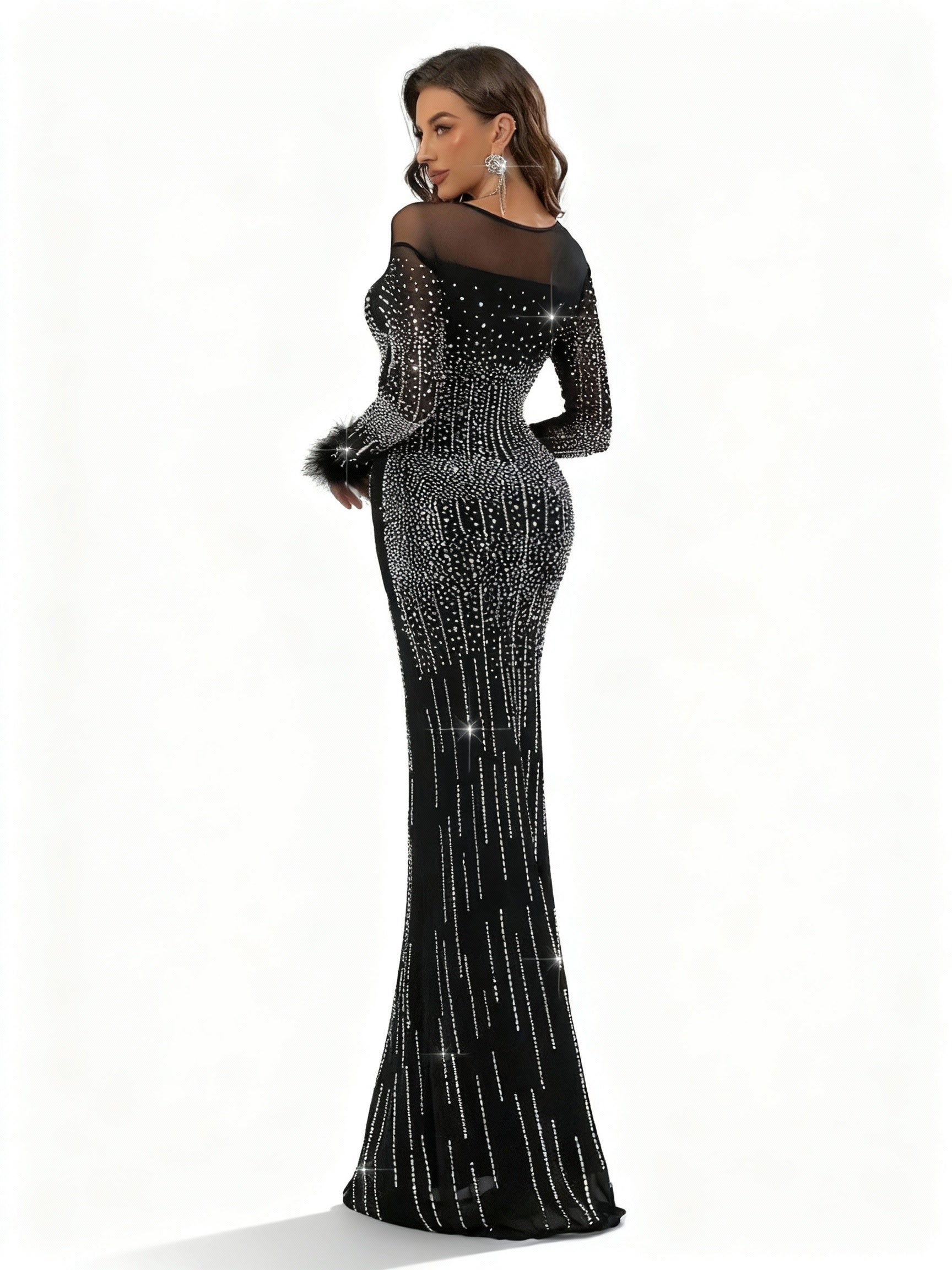 Stalluxe | Schwarzes Elegantes Langarmkleid mit Strass