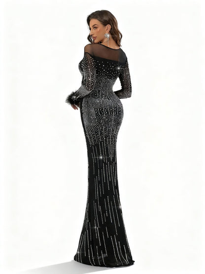 Stalluxe | Schwarzes Elegantes Langarmkleid mit Strass