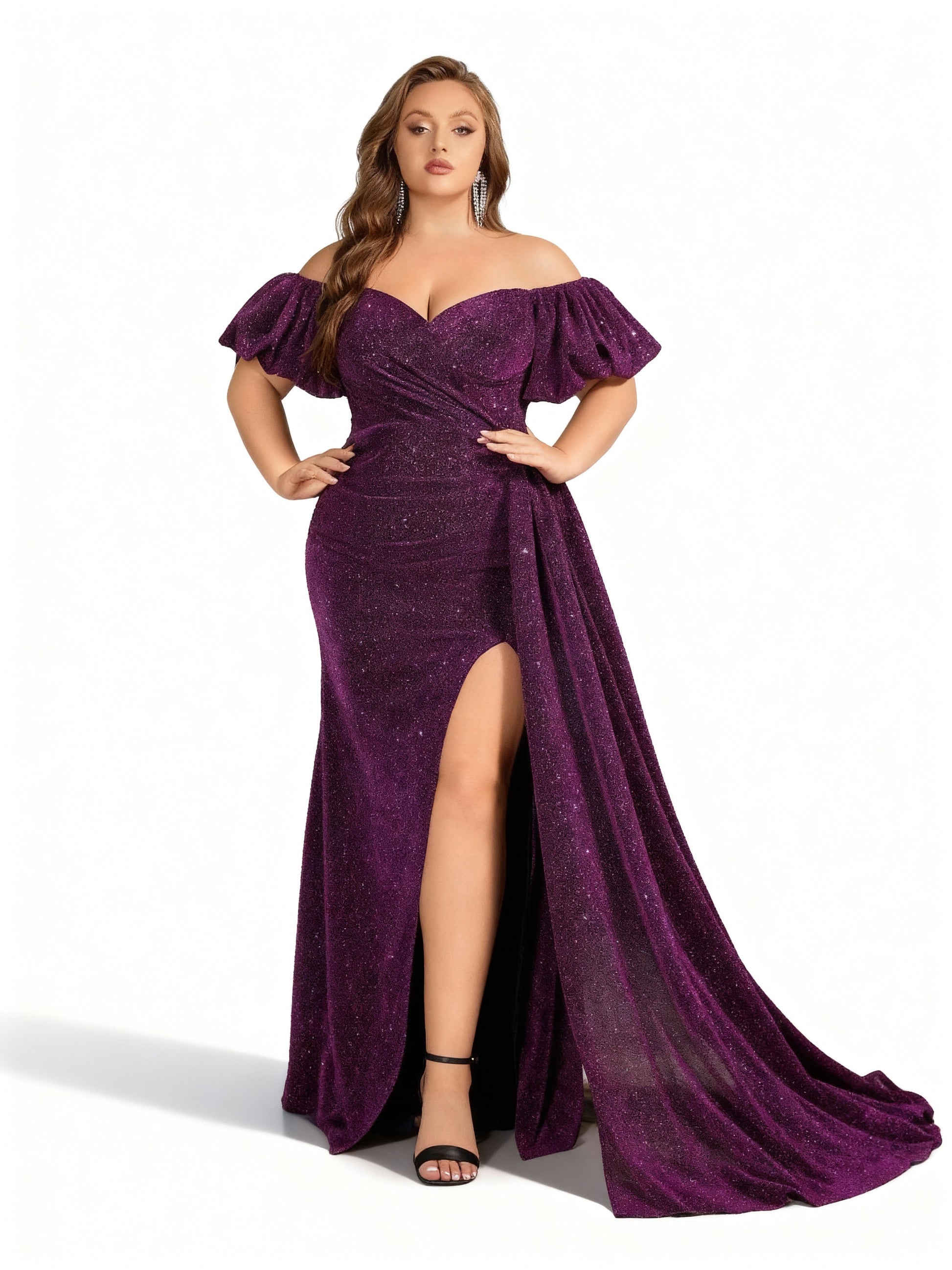 Stalluxe | Schulterfreies Langkleid mit Schlitz in Großen Größen Lila