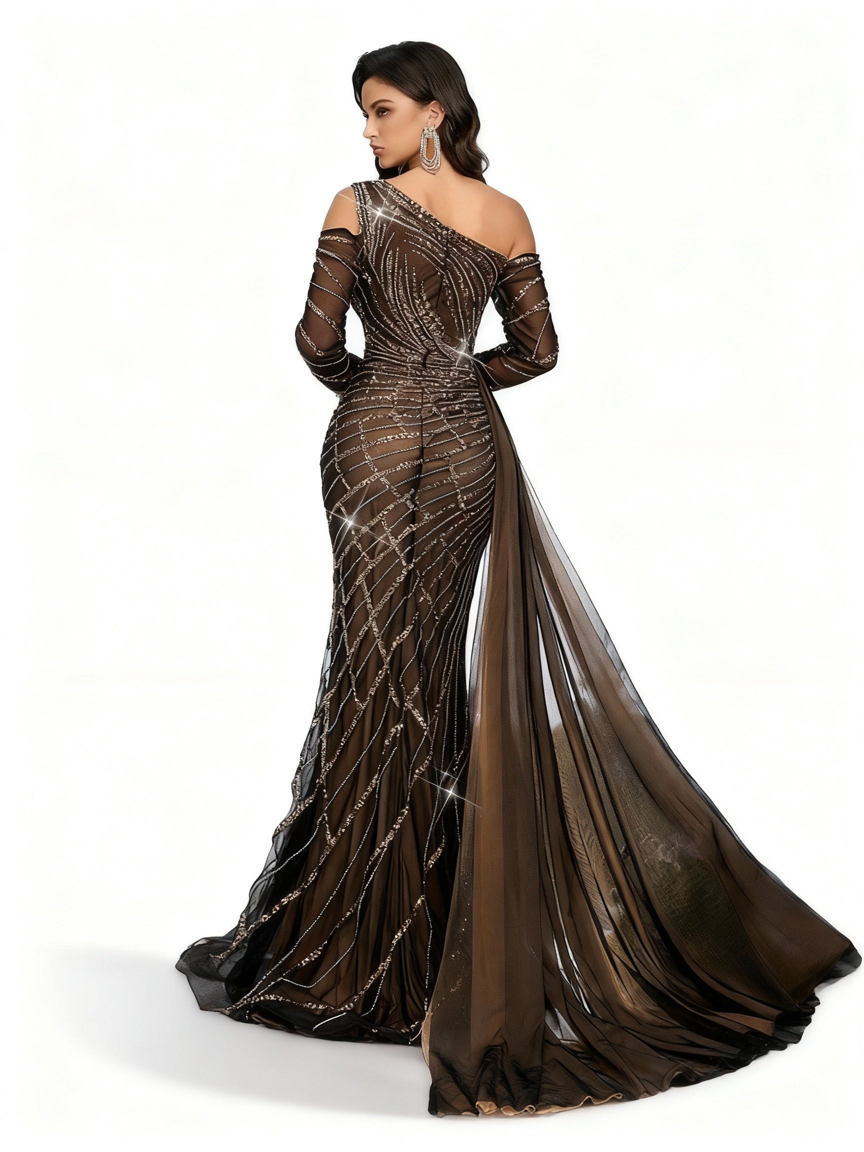 Stalluxe | Schwarzes Perlenkleid mit Asymmetrischem Ausschnitt