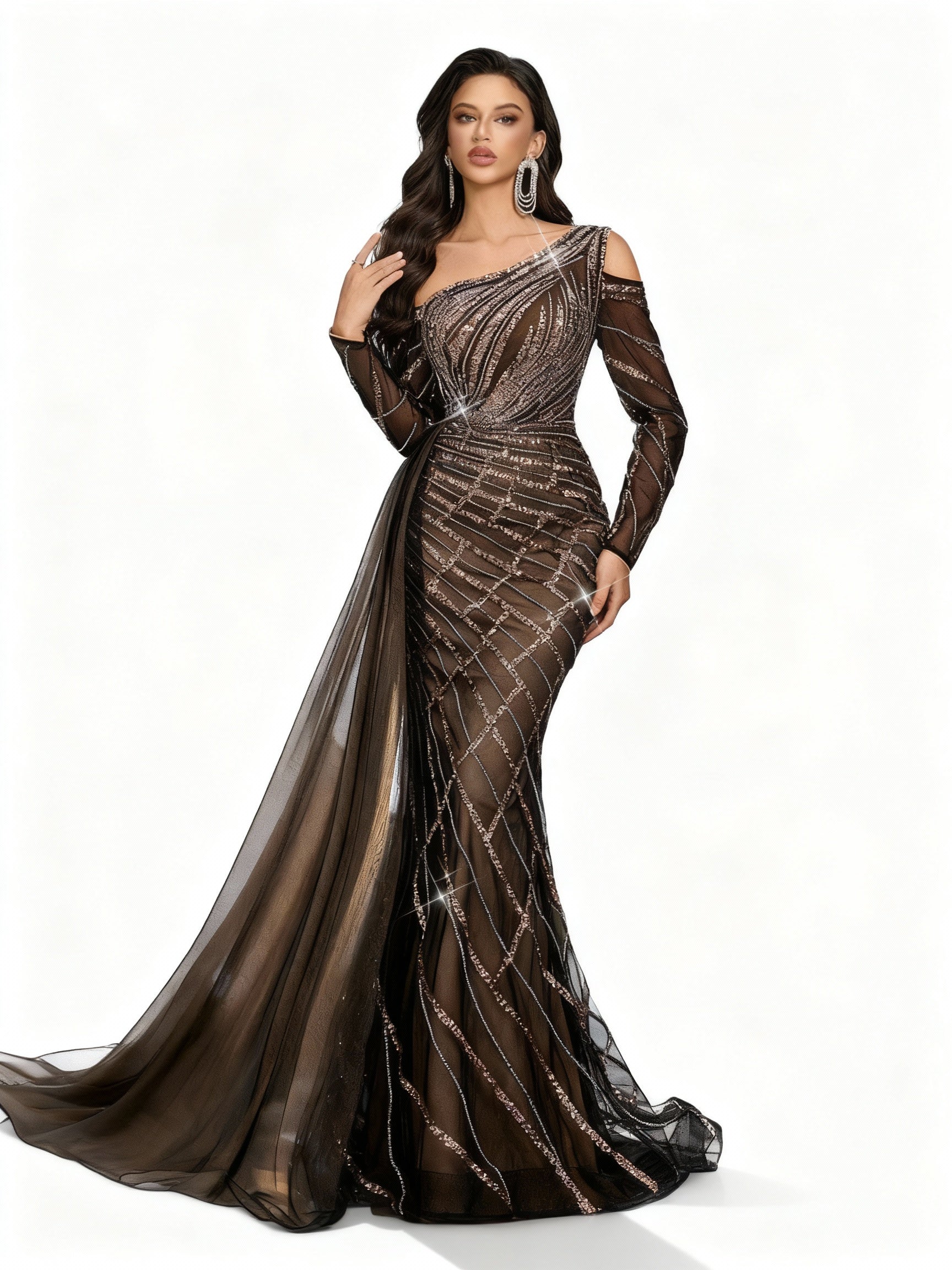 Stalluxe | Schwarzes Perlenkleid mit Asymmetrischem Ausschnitt