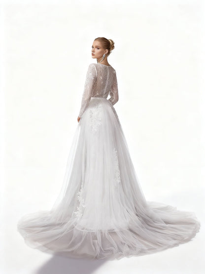 Stalluxe | Elegantes Weißes Spitzen-Brautkleid mit Mesh und Schleier