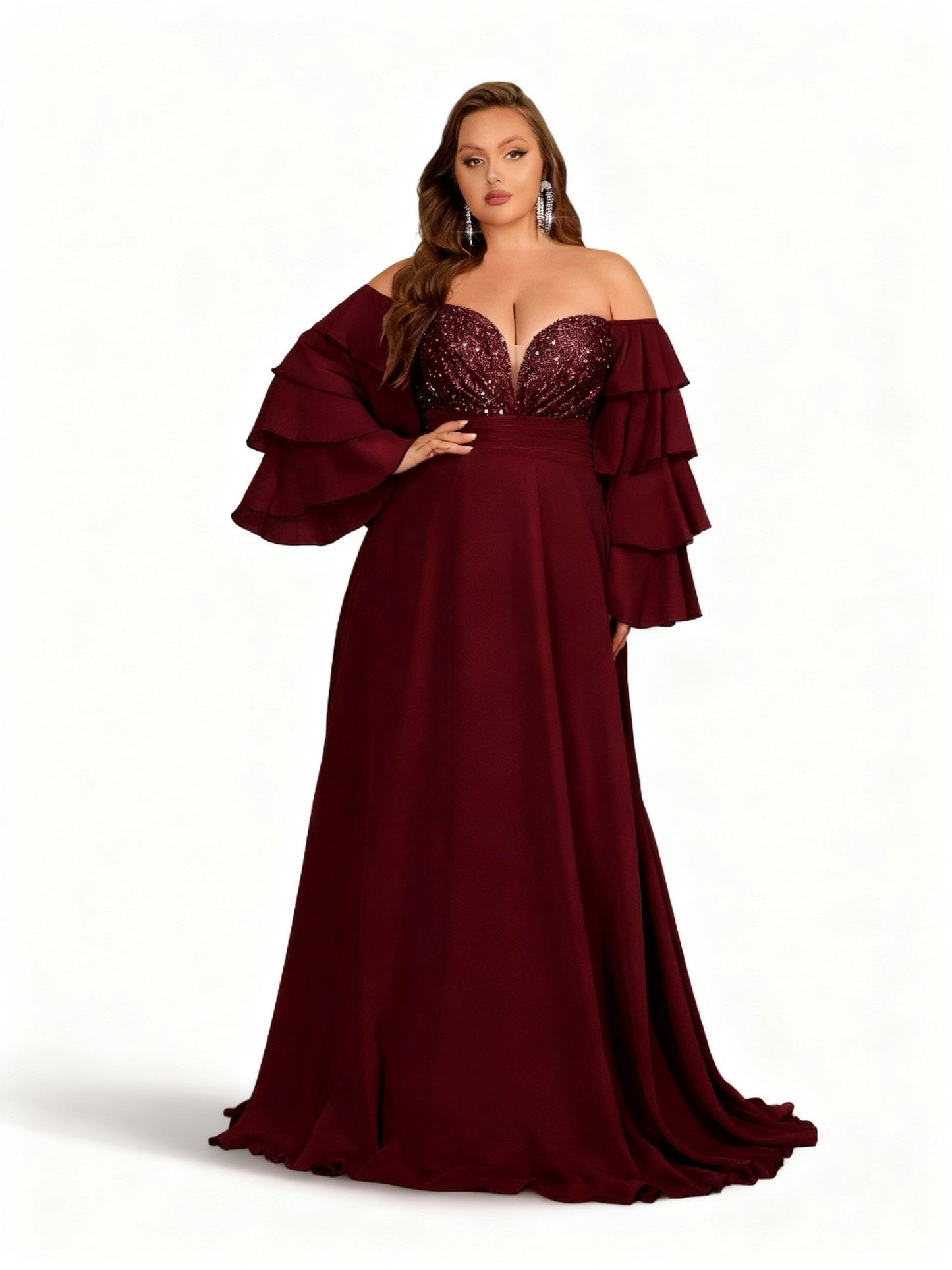 Stalluxe | Glamouröses Schulterfreies Kleid mit Pailletten-Details Weinrot