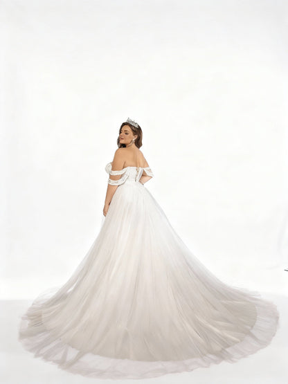 Sovea | One-Shoulder Brautkleid mit Mesh-Details und Falten