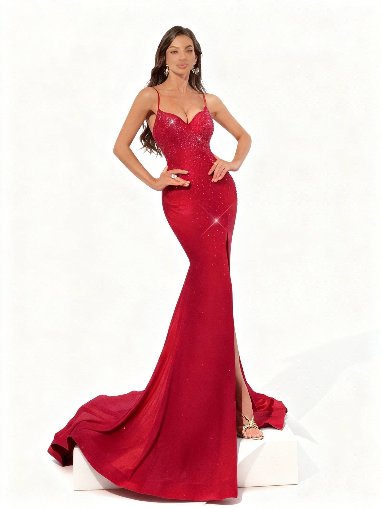 Stalluxe | Rückenfreies Abendkleid mit Strass und Schlitzträgern XL