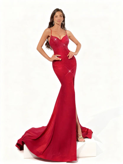 Stalluxe | Rückenfreies Abendkleid mit Strass und Schlitzträgern XL