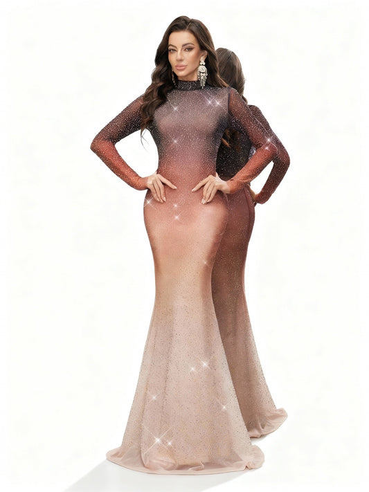 Stalluxe | Farbverlauf Kleid mit Strass und Hohem Kragen XL