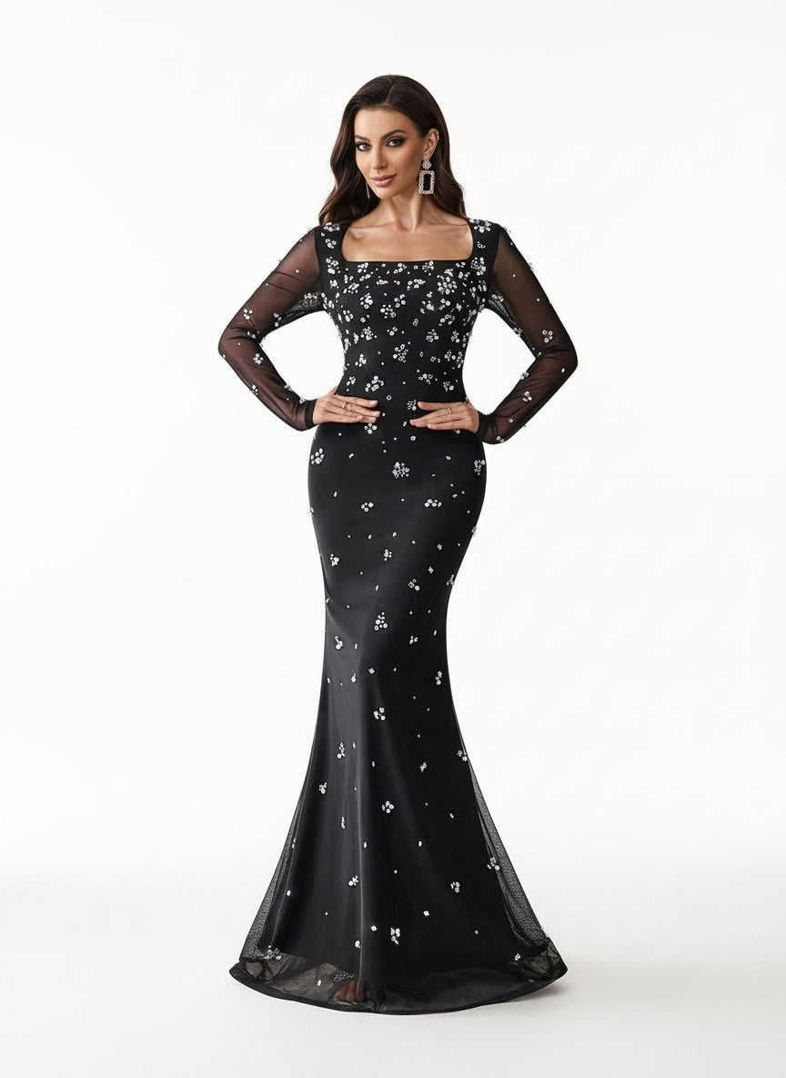 Stalluxe | Funkelnder Strass Mesh Langarm Overall