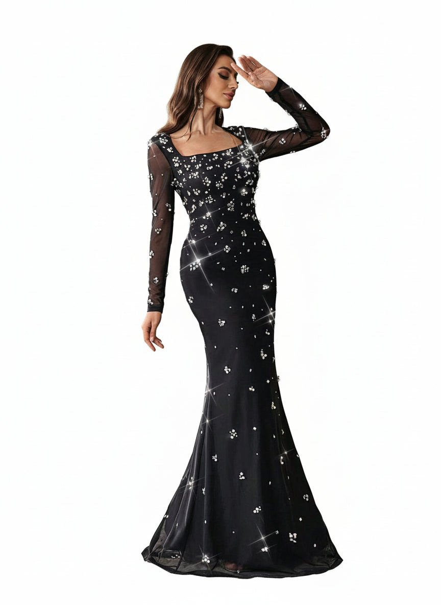 Stalluxe | Funkelnder Strass Mesh Langarm Overall