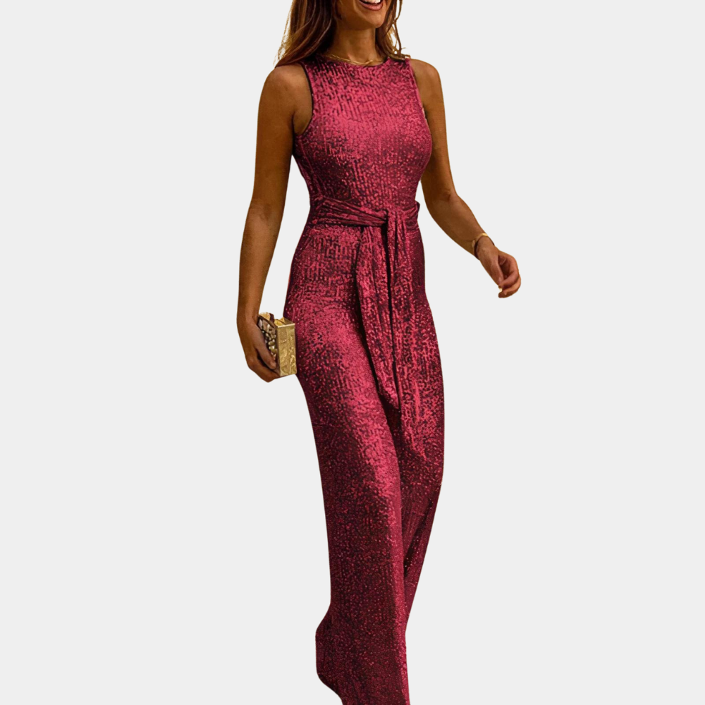 Damen Jumpsuit Festlich Schwarz Größe M Polyester Elegantes Design mit Glitzerdetails-1
