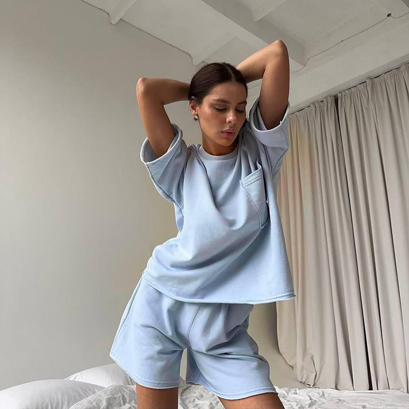 Damen lässiges Lounge-Set aus atmungsaktivem Material mit oversized T-Shirt und Shorts Stalluxe