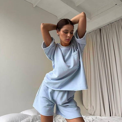 Damen lässiges Lounge-Set aus atmungsaktivem Material mit oversized T-Shirt und Shorts Stalluxe