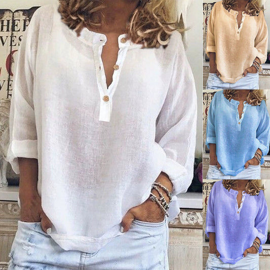 Damen Leinenbluse mit Knopfleiste und lässigem Schnitt Stalluxe
