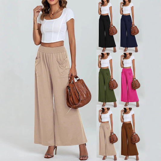 Damen Weite Palazzo-Hose mit elastischem Bund und Taschen Stalluxe