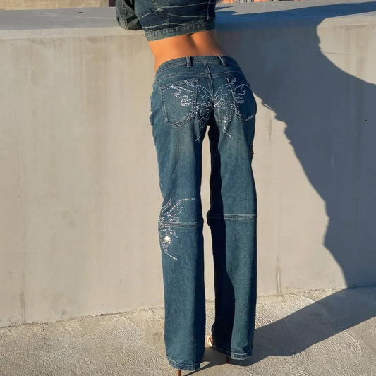 Damen Denim-Hose mit einzigartigen Strass-Applikationen Stalluxe