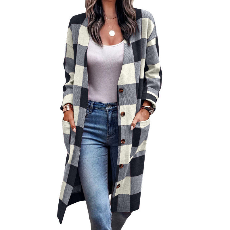 Damen Checkered Cardigan im lässigen Oversized-Stil mit praktischen Taschen Stalluxe