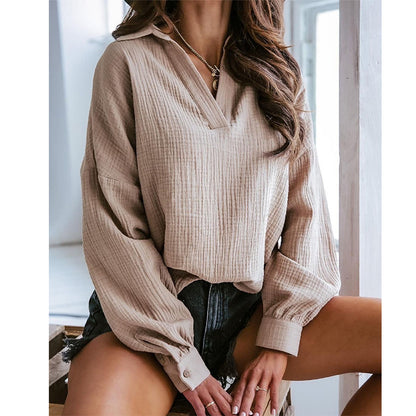 Damen lässige Bluse mit V-Ausschnitt und überschnittenen Ärmeln Stalluxe