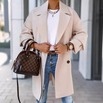 Damen Modische Oversized Wolljacke mit breitem Revers Stalluxe