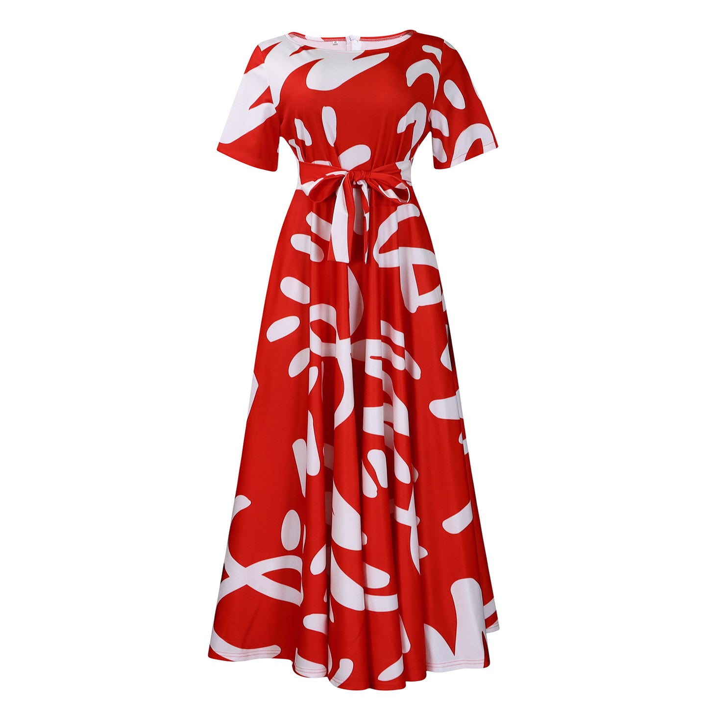 Damen Maxikleid mit modischem Grafikdruck und tailliertem Gürtel Stalluxe