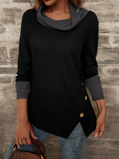Damen Modischer Pullover mit hohem Kragen und gestreiften Ärmeln Stalluxe