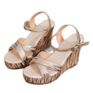 Damen Wedge-Sandalen mit modischem Streifenmuster und verstellbarem Riemen Stalluxe