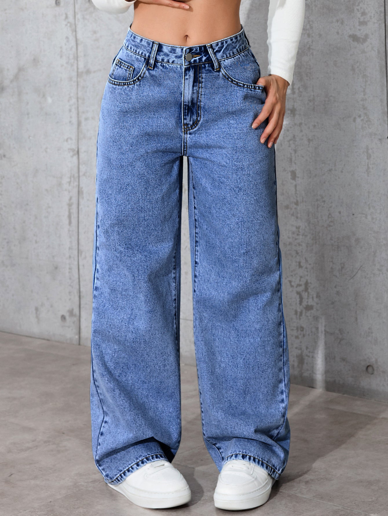 Damen Weite Denim-Hose mit hohen Taschen Stalluxe