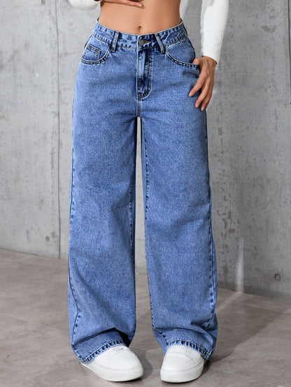 Damen Weite Denim-Hose mit hohen Taschen Stalluxe