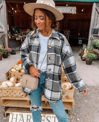 Damen Karo-Casualjacke mit Knöpfen und bequemer Passform Stalluxe