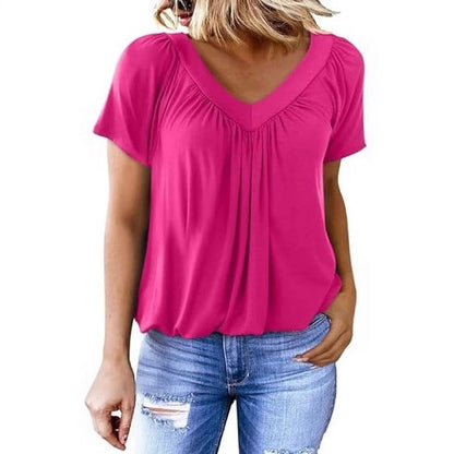 Women's Pleated V-Neck Casual Top Stalluxe