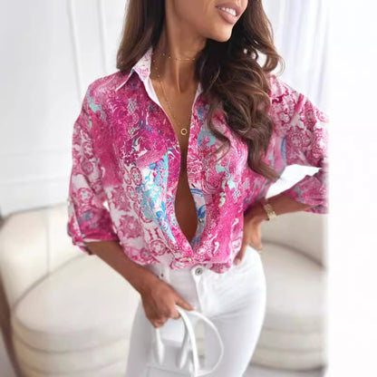 Damen Bluse mit tiefem V-Ausschnitt und modischem Muster Stalluxe