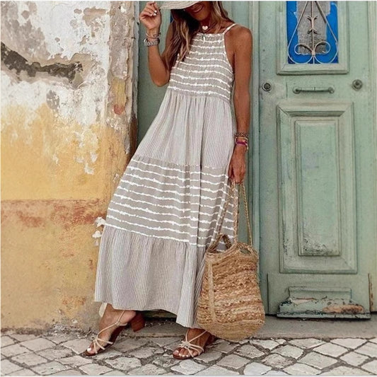 Damen Sommerliches Maxikleid mit gestreiftem Design und komfortablem Rückenausschnitt Stalluxe