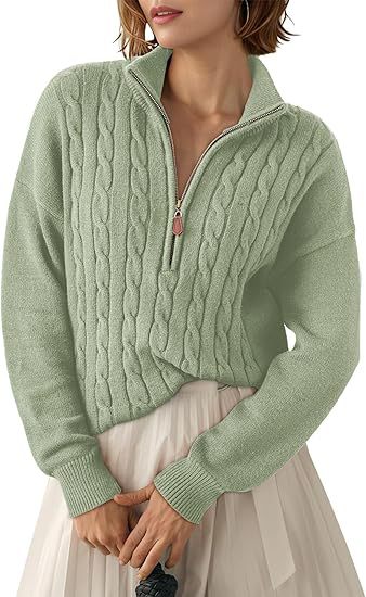 Damen Grobstrick Pullover mit Stehkragen und halbem Reißverschluss Stalluxe