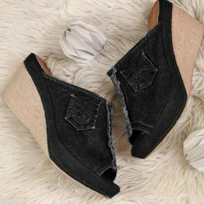 Damen Plateau-Sandalen im Denim-Look Stalluxe