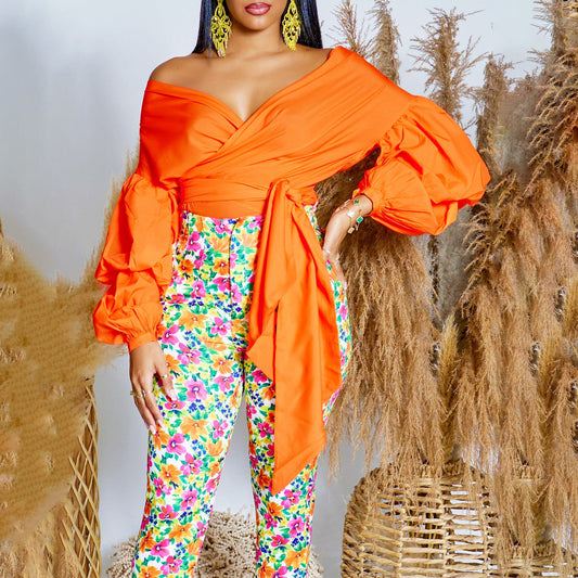 Damen Wickelbluse mit voluminösen Ärmeln und Taillengürtel Stalluxe