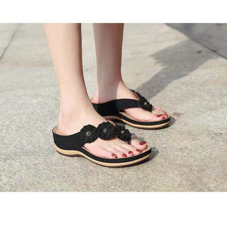 Damen Blumendekorierte Zehentrennersandalen mit ergonomischem Fußbett Stalluxe